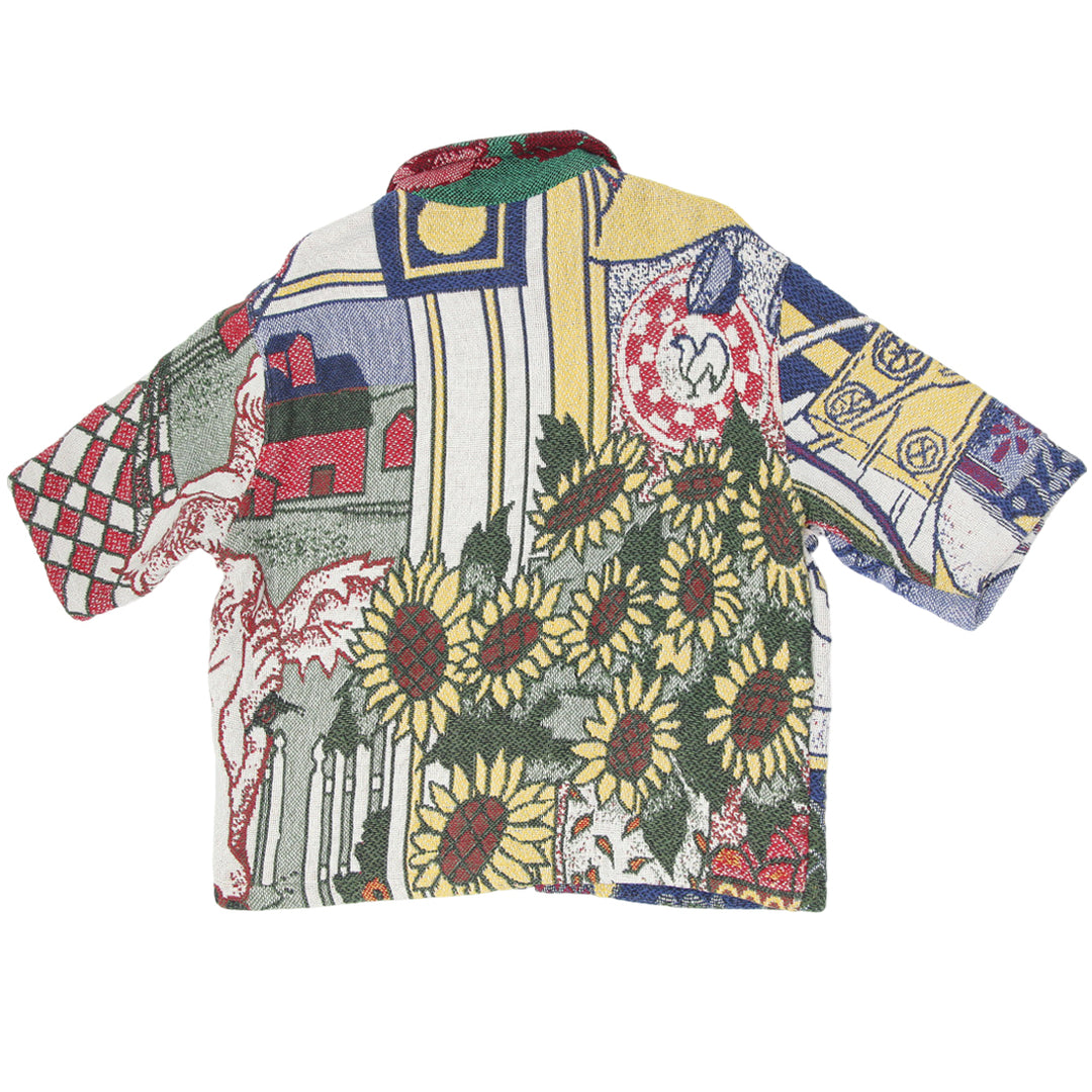 Sunflower Tapestry Half Sleeve Shirt Jacket Oversized