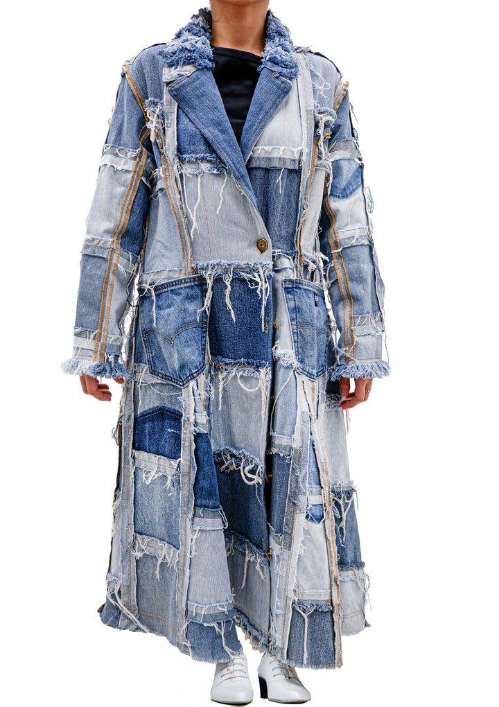 Distressed Patched Denim Coat / Jacket