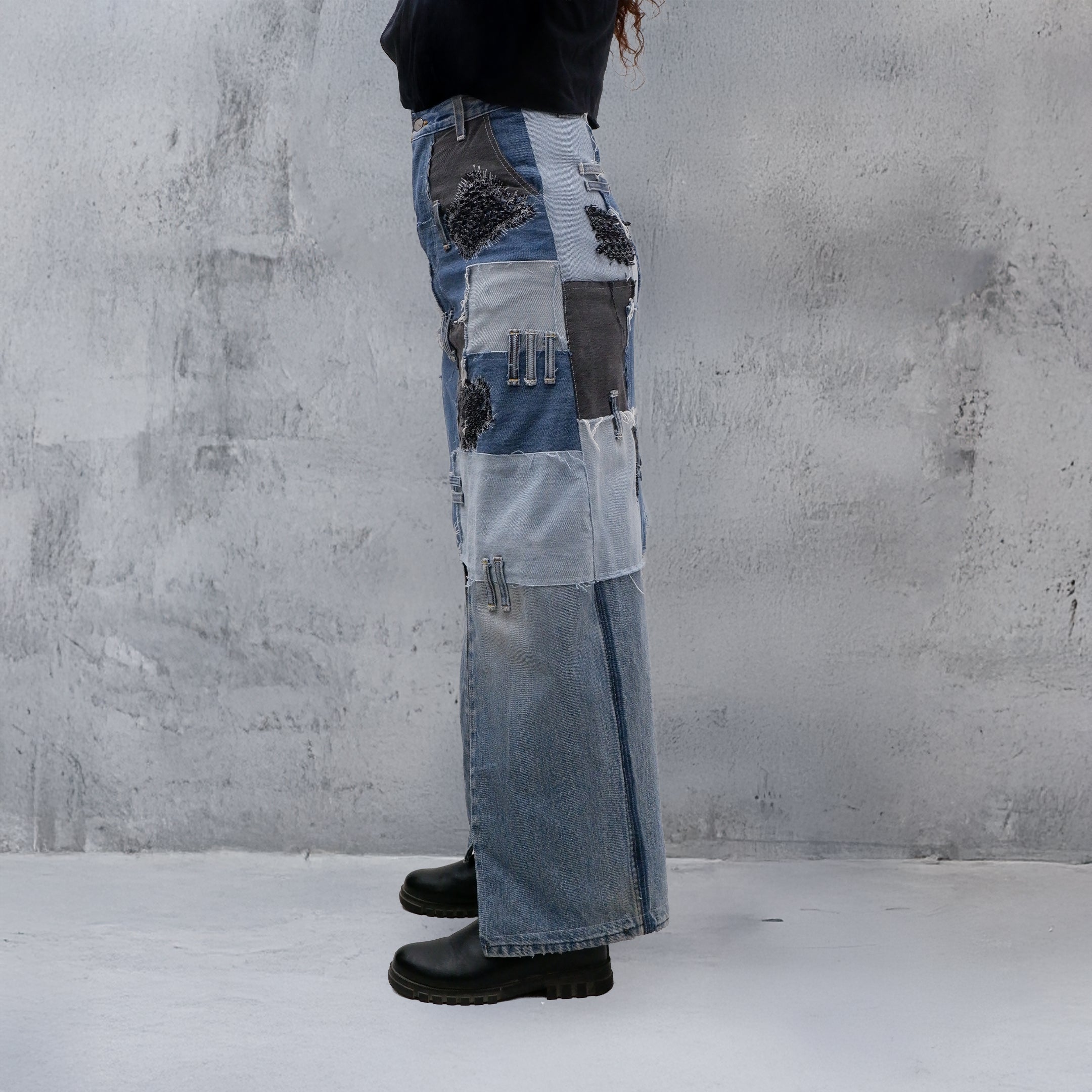 Open Front & Back Patchwork Denim Skirt – Efaar