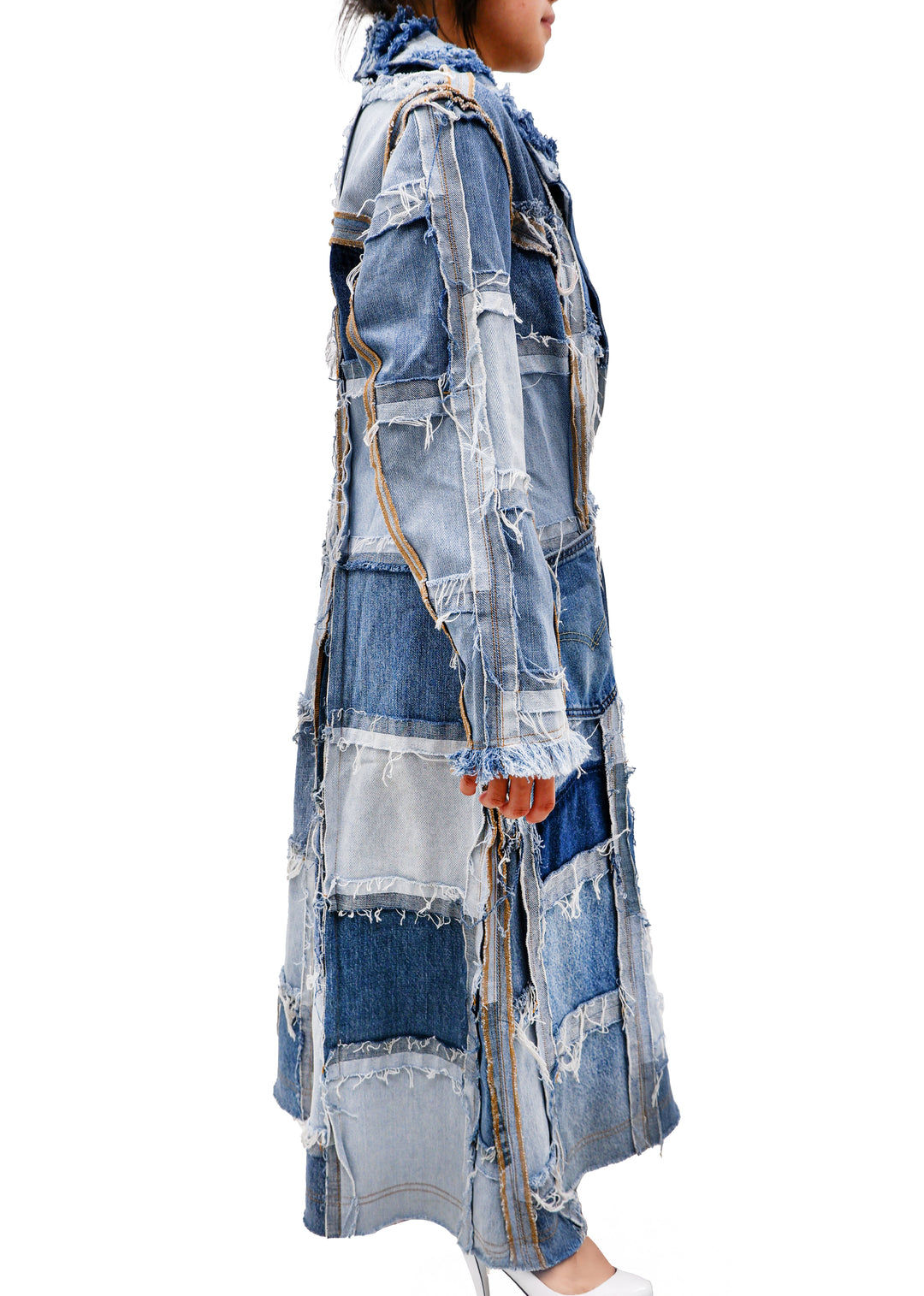 Distressed Patched Denim Coat / Jacket