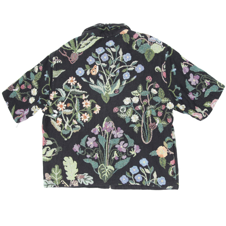 Black Floral Tapestry Half Sleeve Shirt Jacket