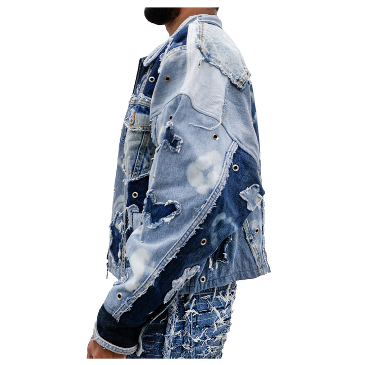 Eyelet Detailed Denim Patched Jacket Unisex