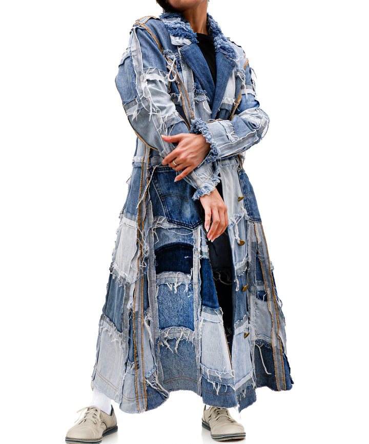 Distressed Patched Denim Coat / Jacket