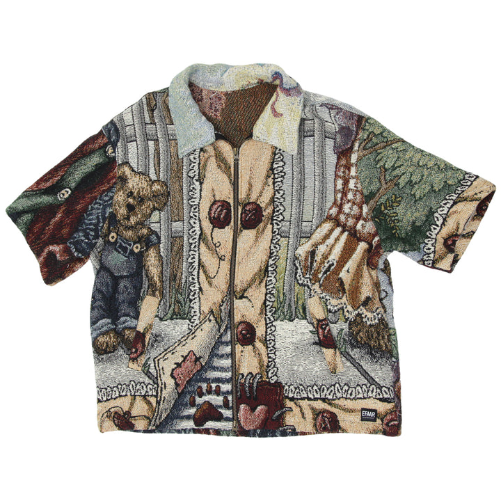 Teddy Bear Tapestry Half Sleeve Shirt Jacket