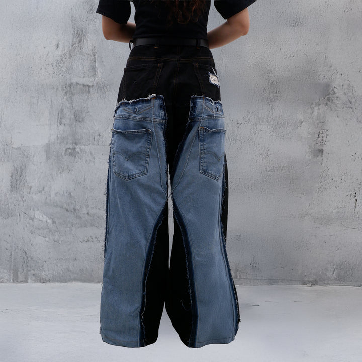 Black Patchwork Wide Leg Jeans