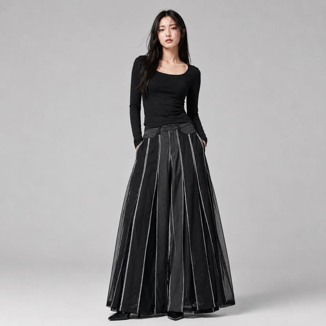 EFAAR Striped Godet Pants