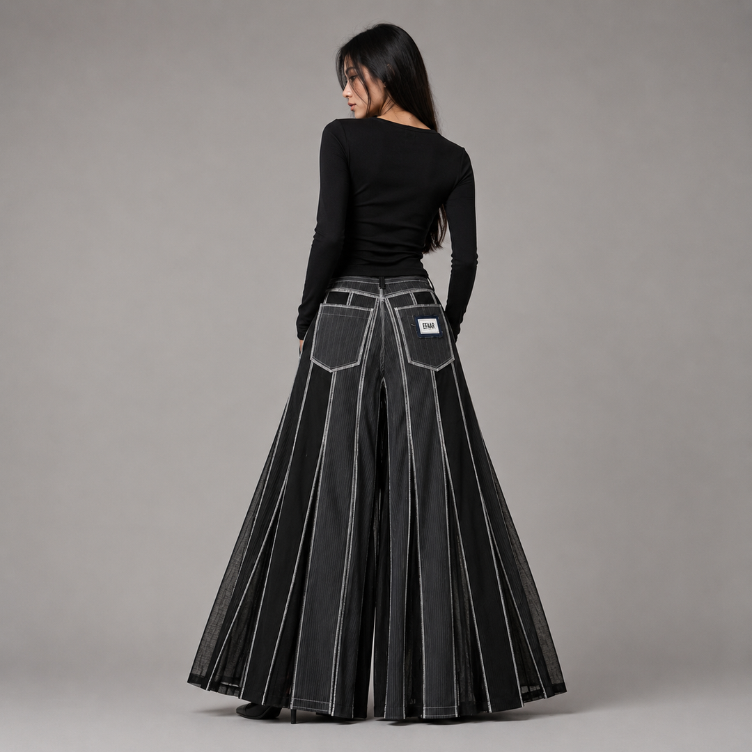 EFAAR Striped Godet Pants