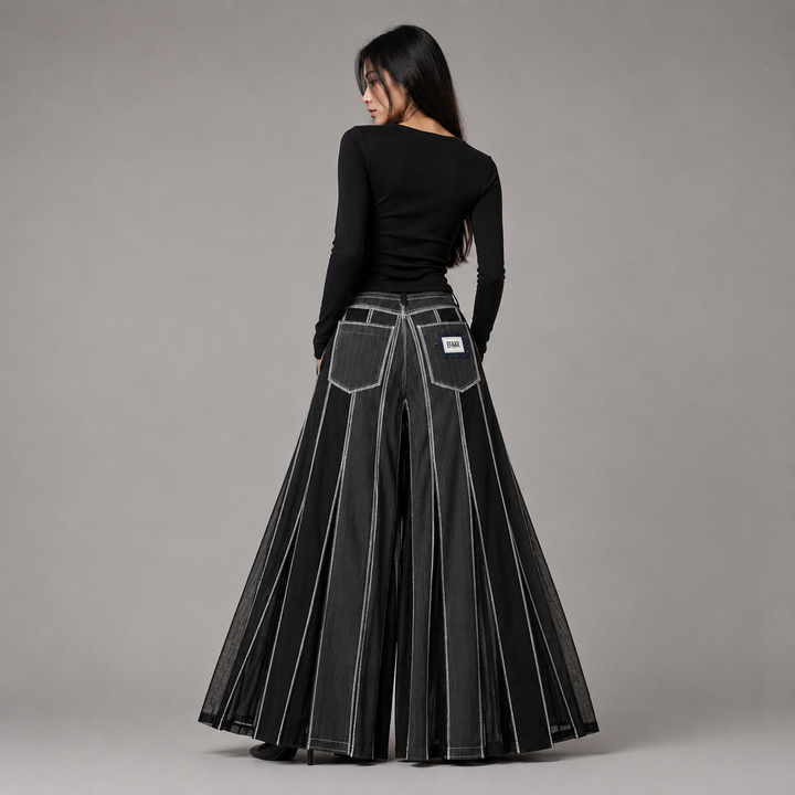 EFAAR Striped Godet Pants