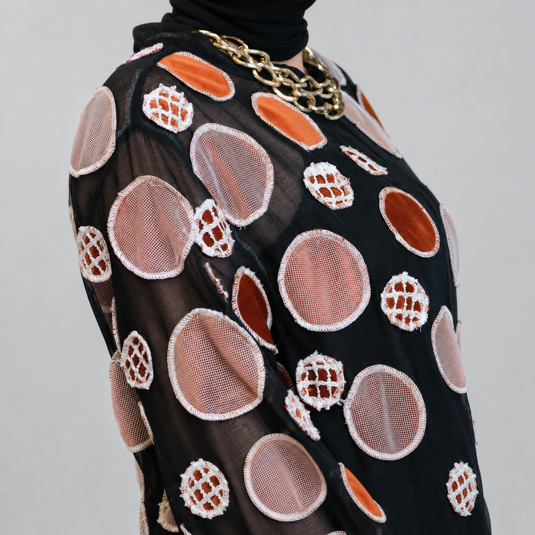 EFAAR Circles Patched Sheer Abaya