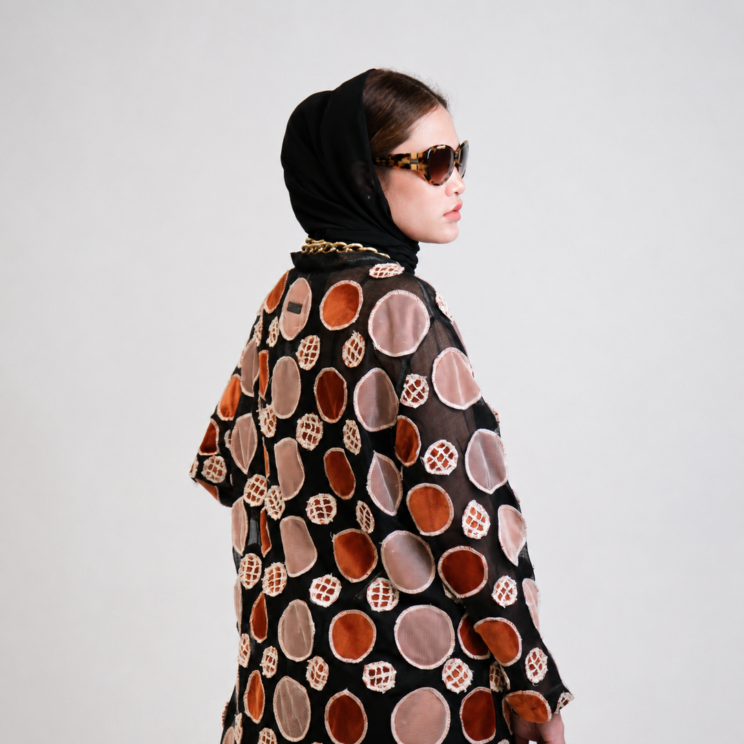 EFAAR Circles Patched Sheer Abaya