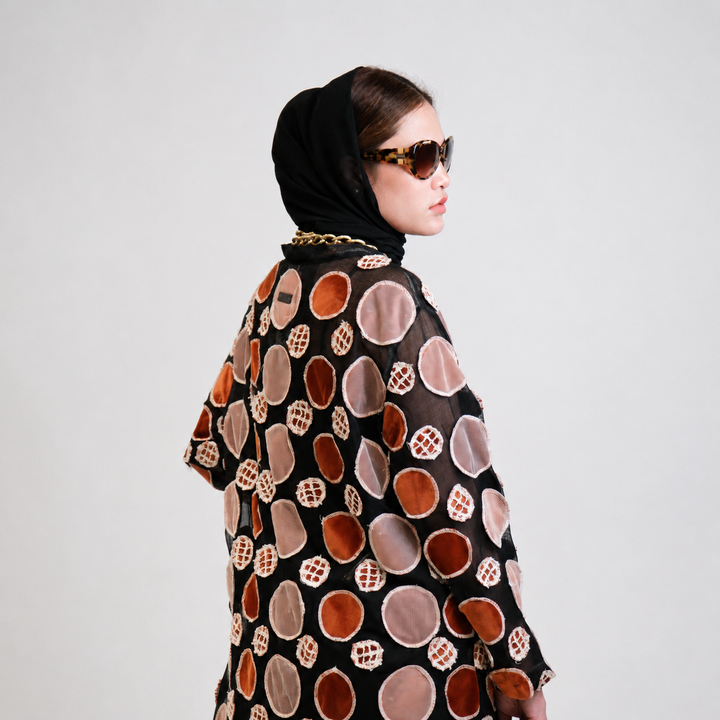 EFAAR Circles Patched Sheer Abaya