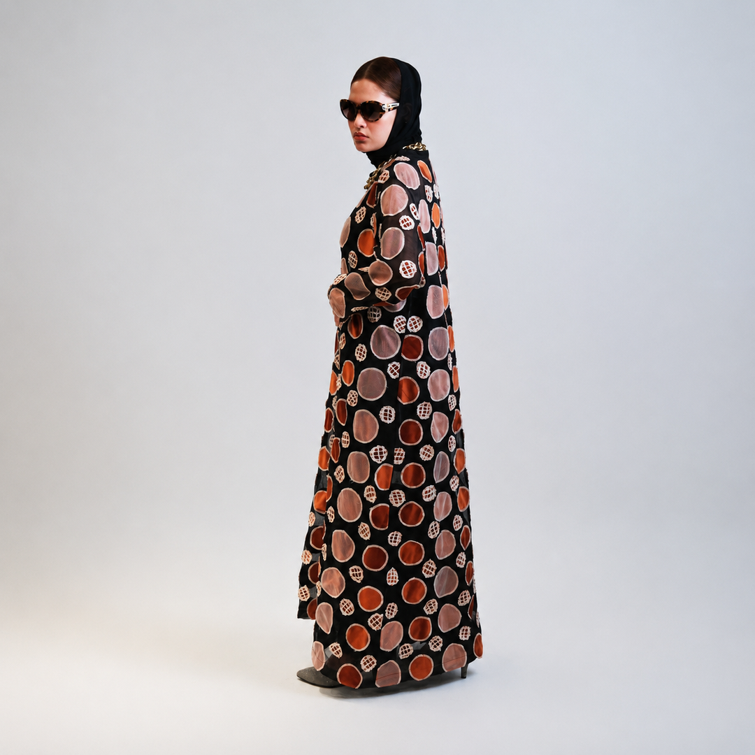 EFAAR Circles Patched Sheer Abaya