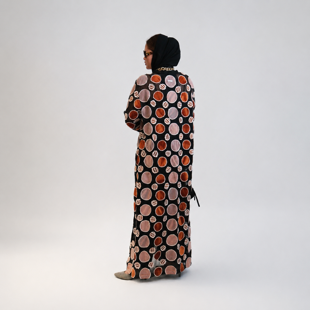 EFAAR Circles Patched Sheer Abaya
