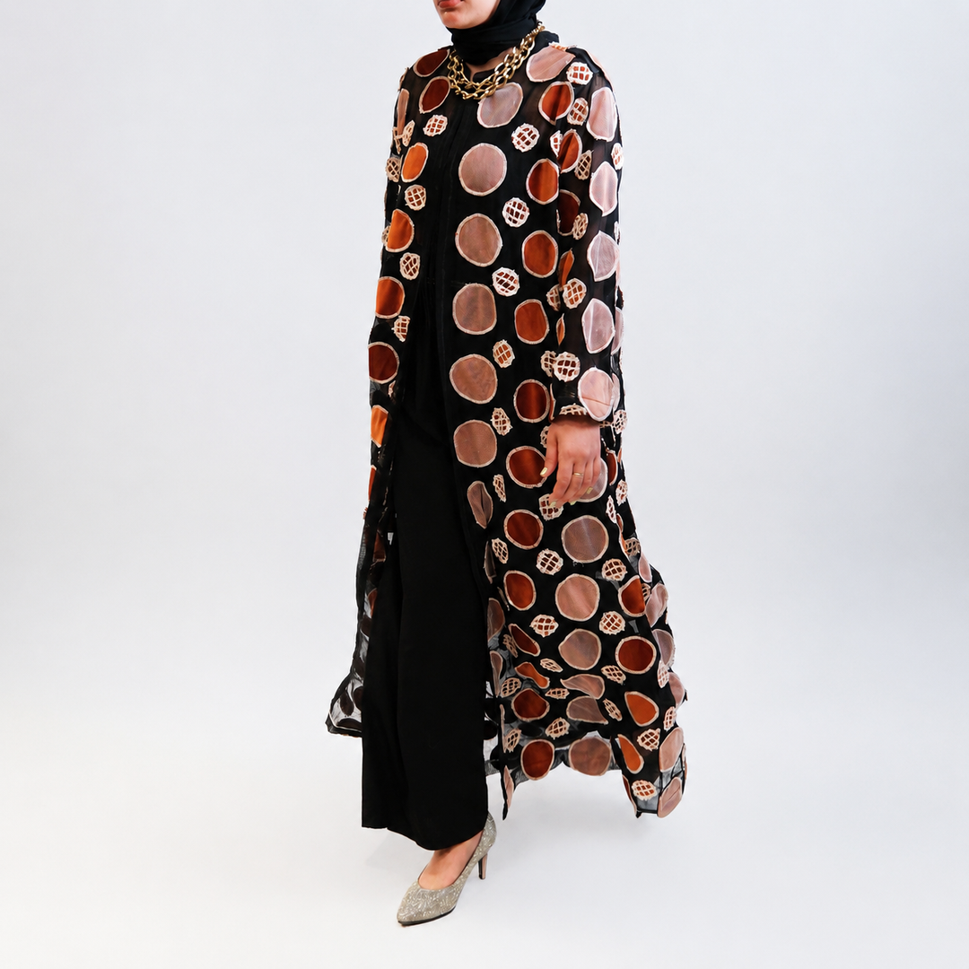 EFAAR Circles Patched Sheer Abaya