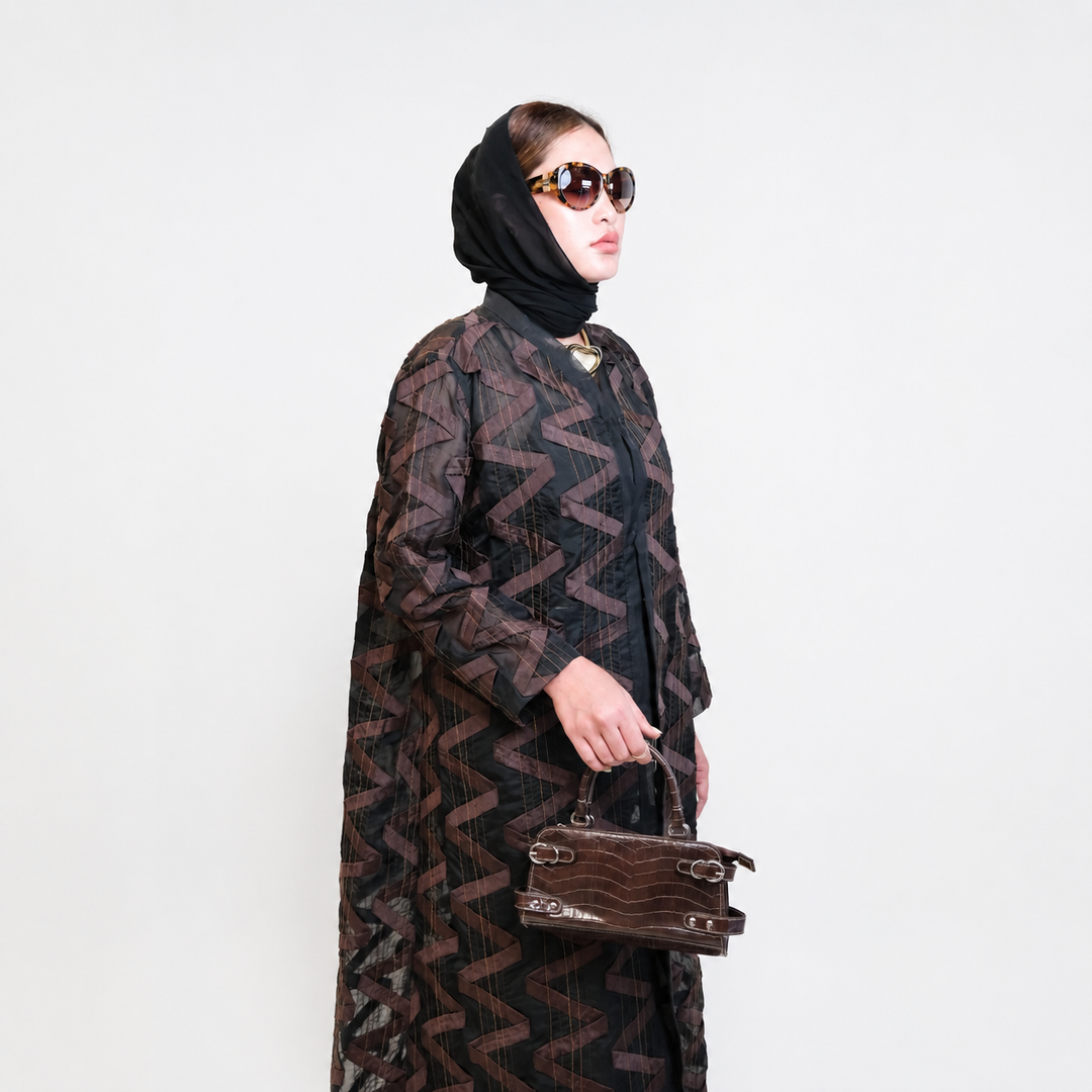 EFAAR Zigzag Patched Organza Abaya