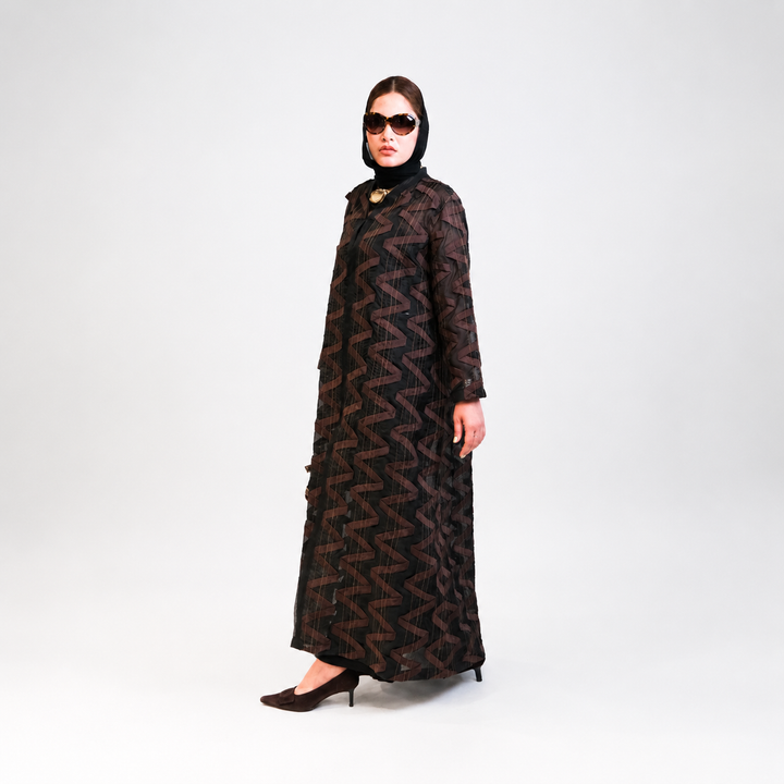 EFAAR Zigzag Patched Organza Abaya