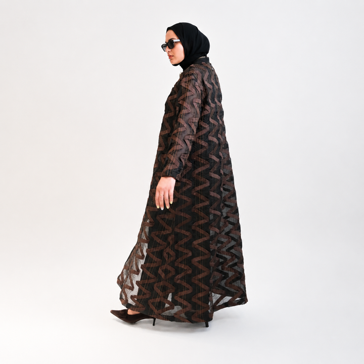 EFAAR Zigzag Patched Organza Abaya