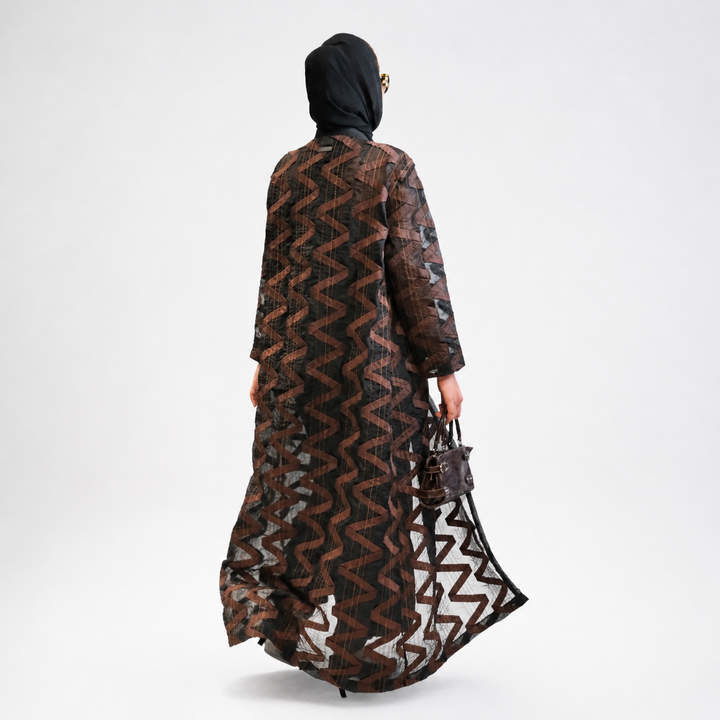 EFAAR Zigzag Patched Organza Abaya