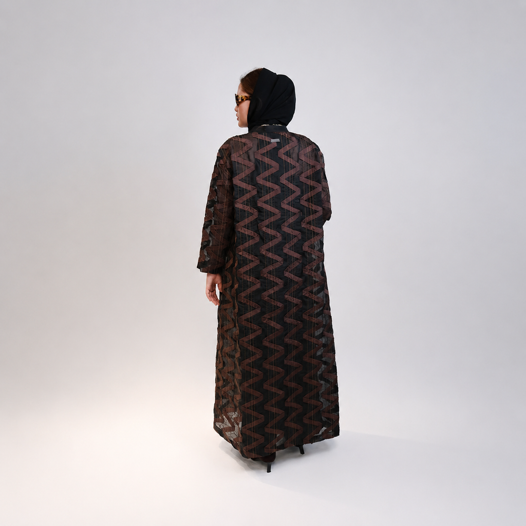 EFAAR Zigzag Patched Organza Abaya