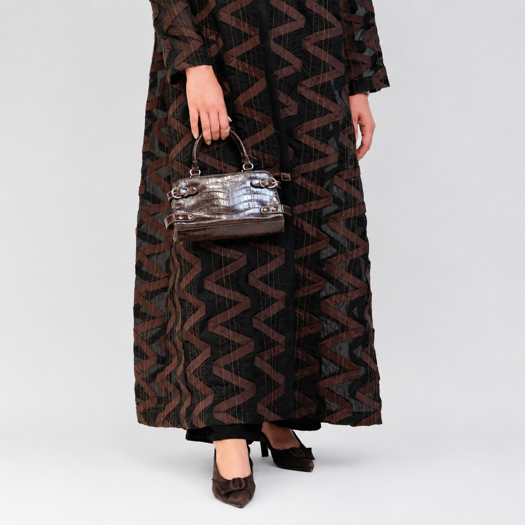 EFAAR Zigzag Patched Organza Abaya