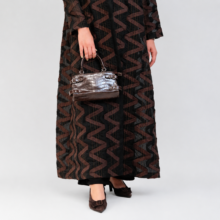 EFAAR Zigzag Patched Organza Abaya