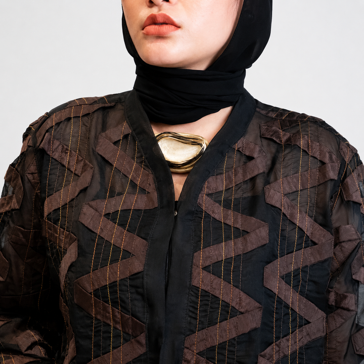 EFAAR Zigzag Patched Organza Abaya