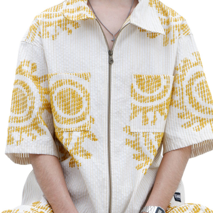 Mens Jacquard Sun Stitched Design Short Sleeve Co-Ords