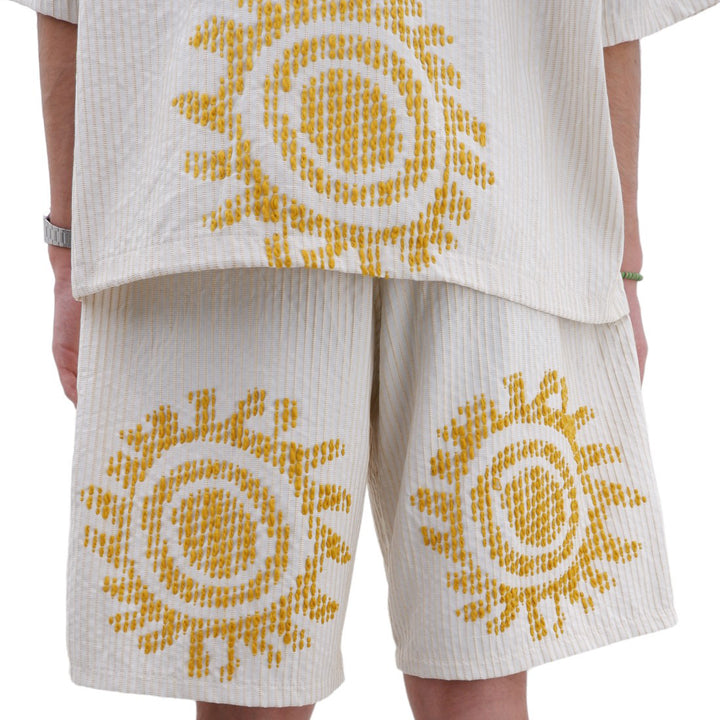 Mens Jacquard Sun Stitched Design Short Sleeve Co-Ords