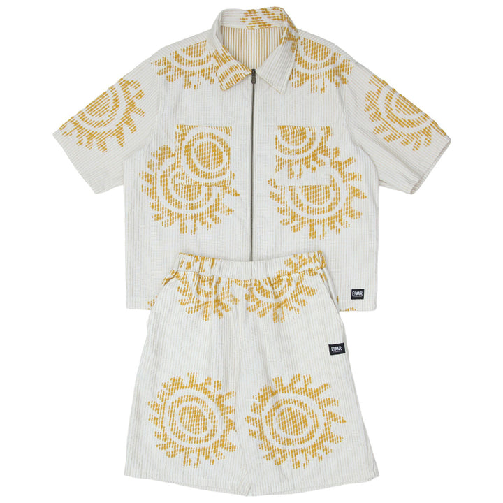 Mens Jacquard Sun Stitched Design Short Sleeve Co-Ords