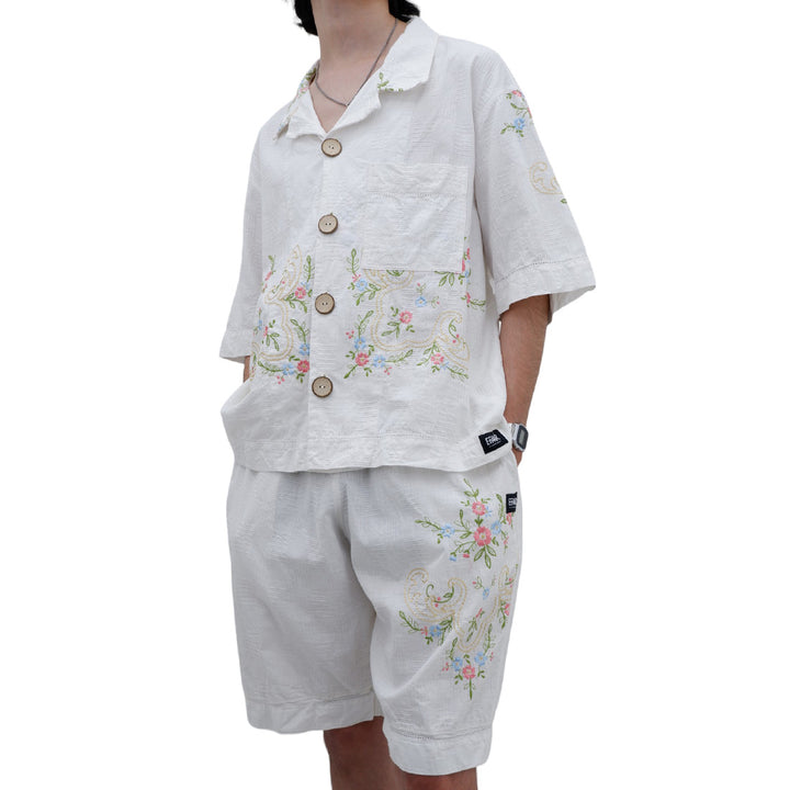 Mens Floral Embroidered Oversized Co-Ords Short Sleeve