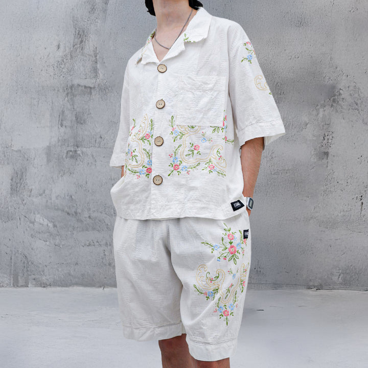 Mens Floral Embroidered Oversized Co-Ords Short Sleeve