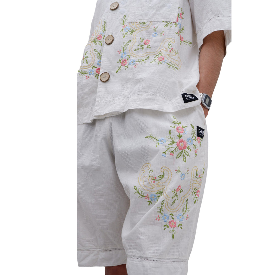 Mens Floral Embroidered Oversized Co-Ords Short Sleeve