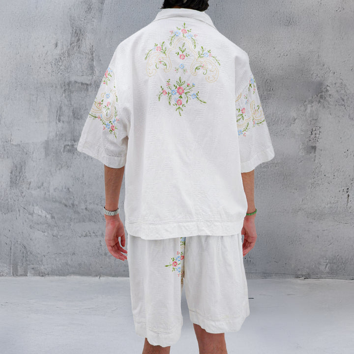 Mens Floral Embroidered Oversized Co-Ords Short Sleeve