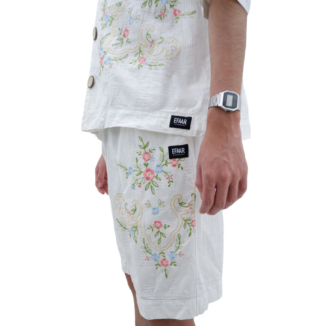 Mens Floral Embroidered Oversized Co-Ords Short Sleeve