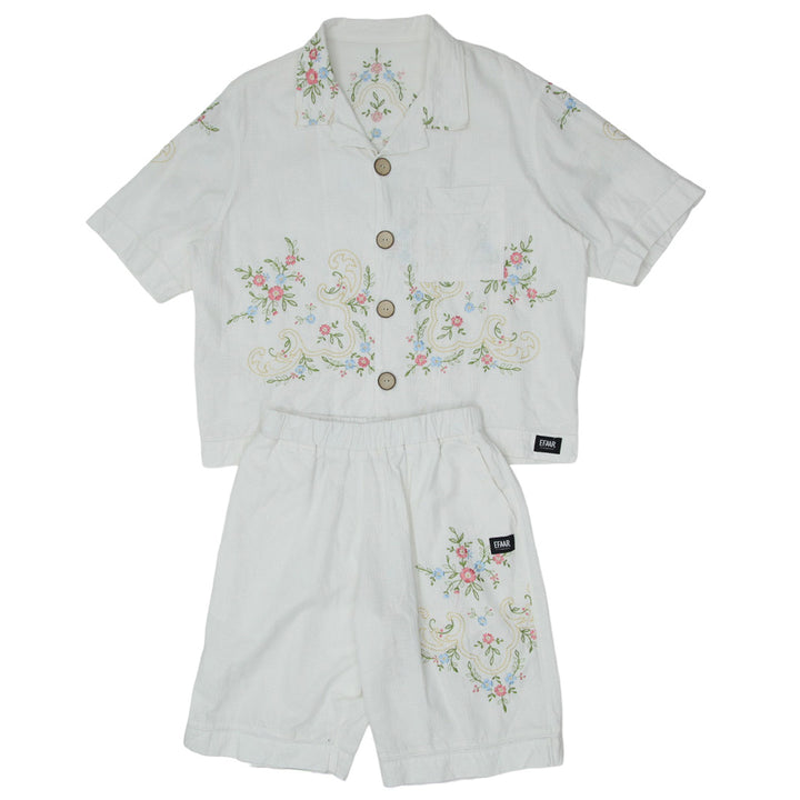 Mens Floral Embroidered Oversized Co-Ords Short Sleeve