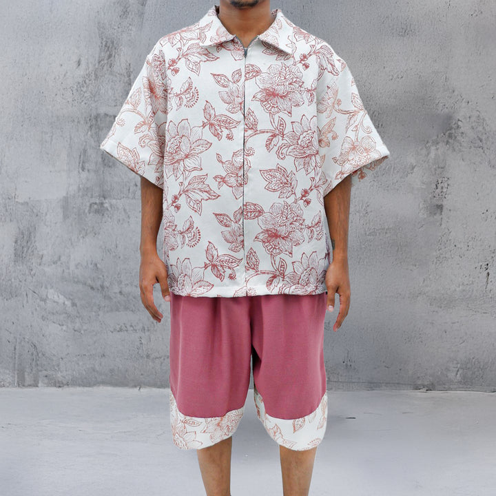 Mens Jacquard Floral Oversized Co-Ords Short Sleeve