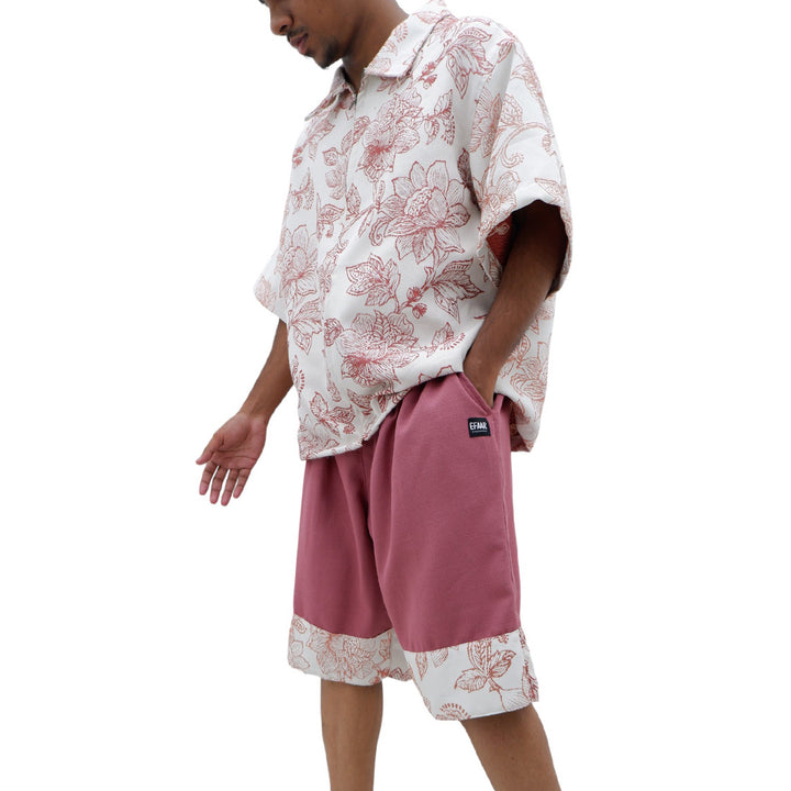 Mens Jacquard Pink Floral Oversized Co-Ords Short Sleeve