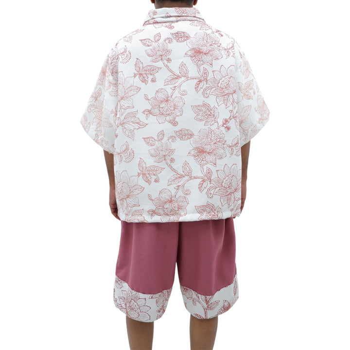 Mens Jacquard Pink Floral Oversized Co-Ords Short Sleeve