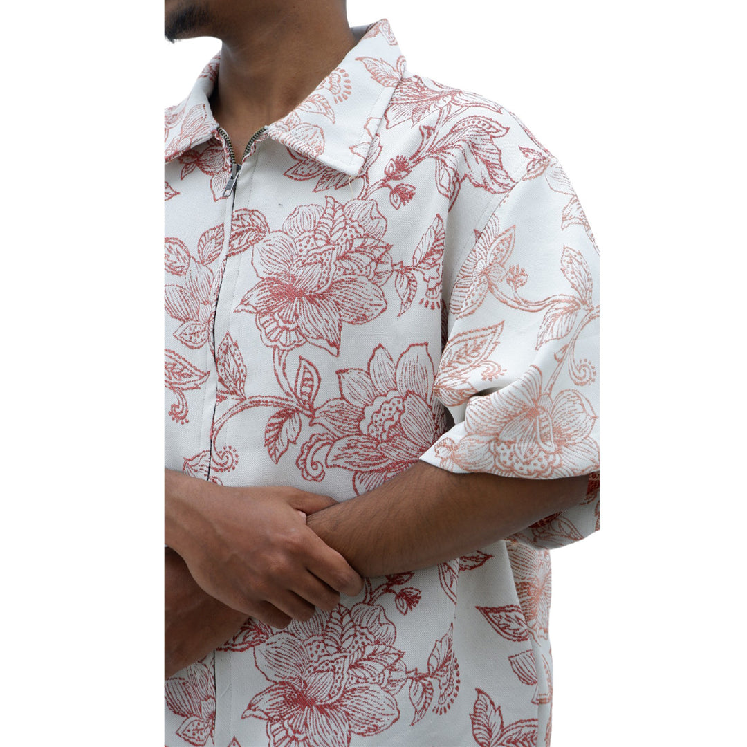 Mens Jacquard Pink Floral Oversized Co-Ords Short Sleeve