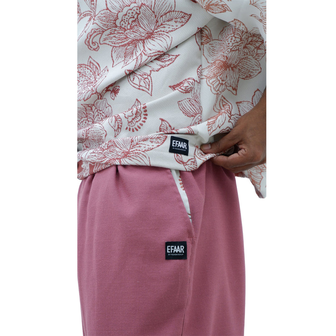 Mens Jacquard Pink Floral Oversized Co-Ords Short Sleeve