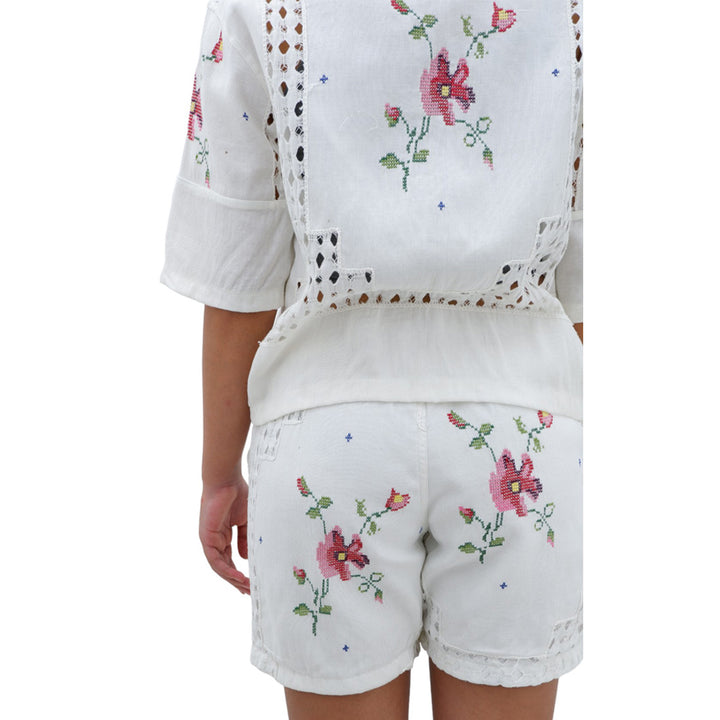 Ladies Floral Hand Embroidered Co-Ords Short Sleeve