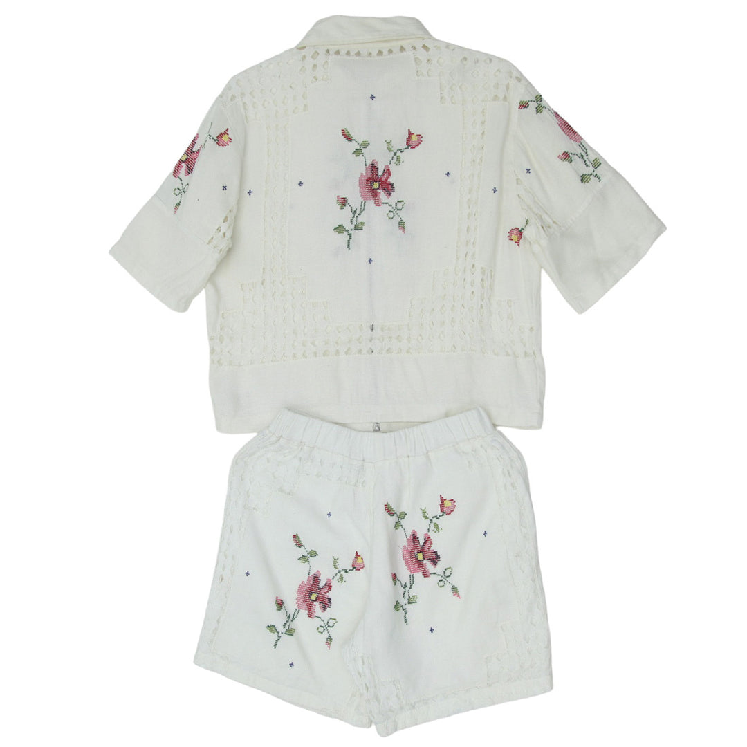 Ladies Floral Hand Embroidered Co-Ords Short Sleeve