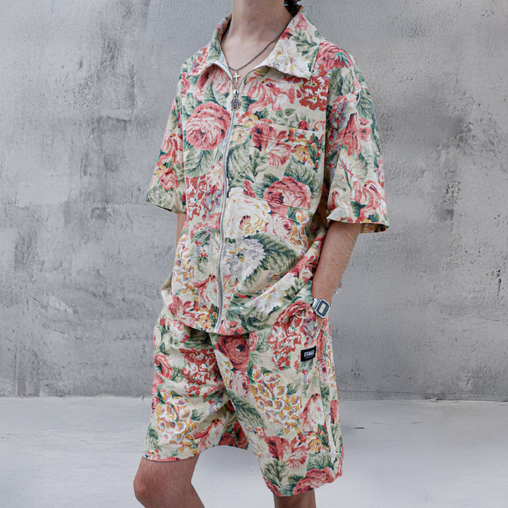 Mens Floral Print Oversized Co-Ords Short Sleeve