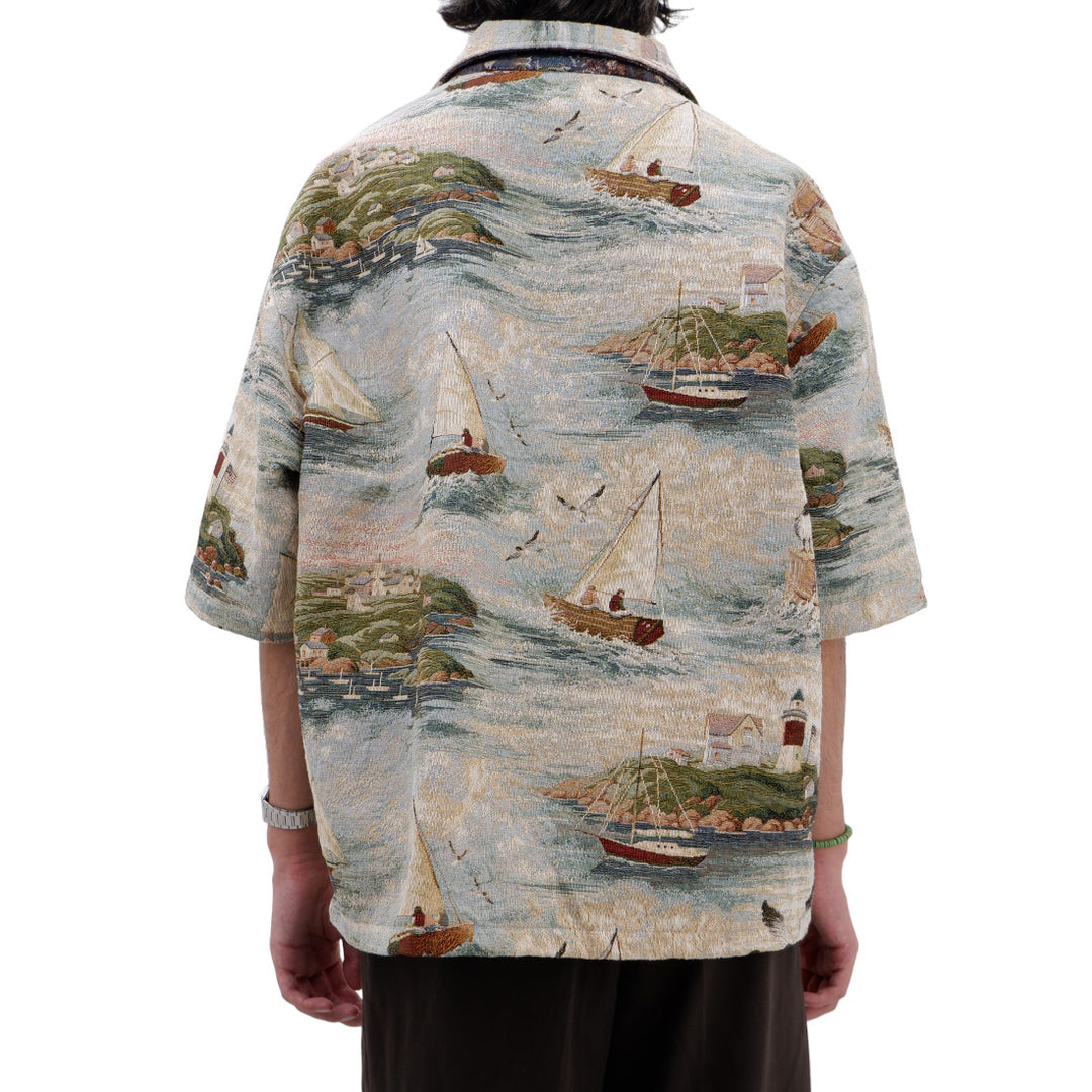 Mens Tapestry Sailing Full Zip Oversized Top Short Sleeve