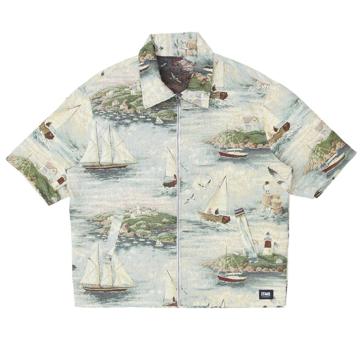 Mens Tapestry Sailing Full Zip Oversized Top Short Sleeve