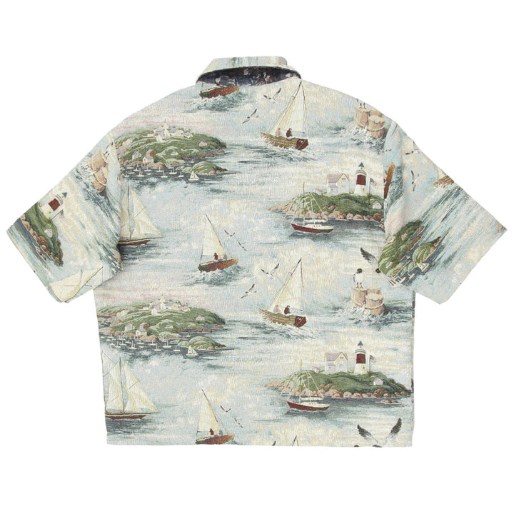 Mens Tapestry Sailing Full Zip Oversized Top Short Sleeve