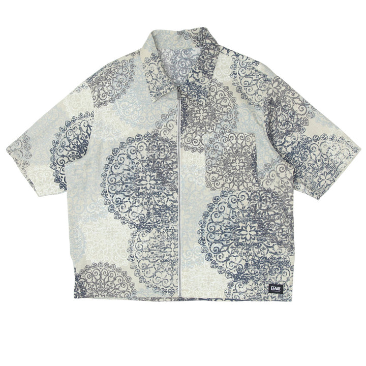 Mens Floral Patterned Full Zip Oversized Top Short Sleeve