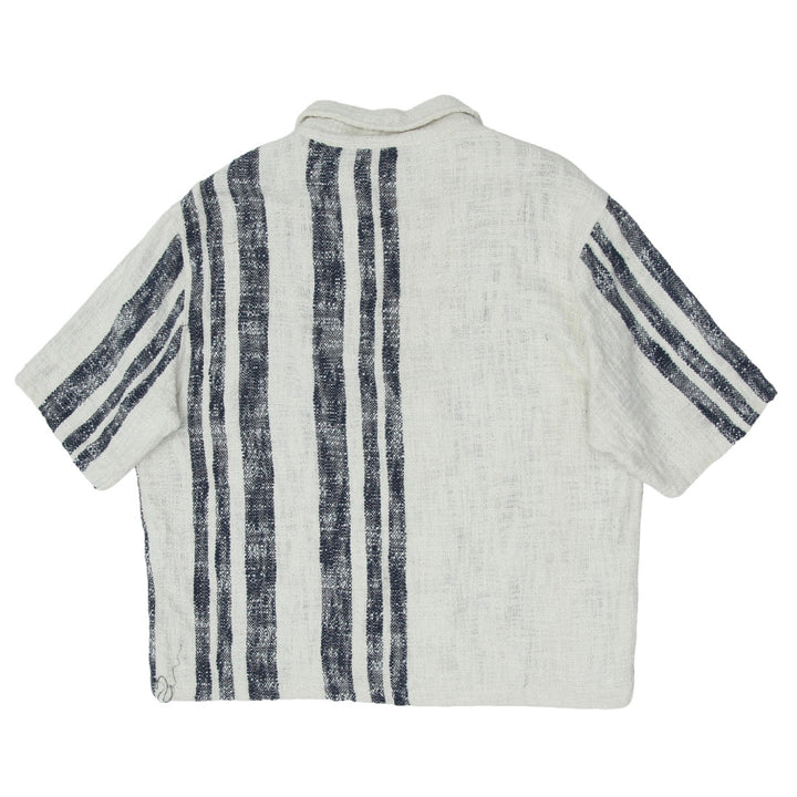 Mens Cotton Jute Stripe Full Zip Top Short Sleeve