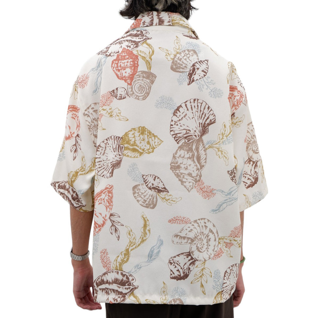 Mens Shells Print Full Zip Oversized Top Short Sleeve