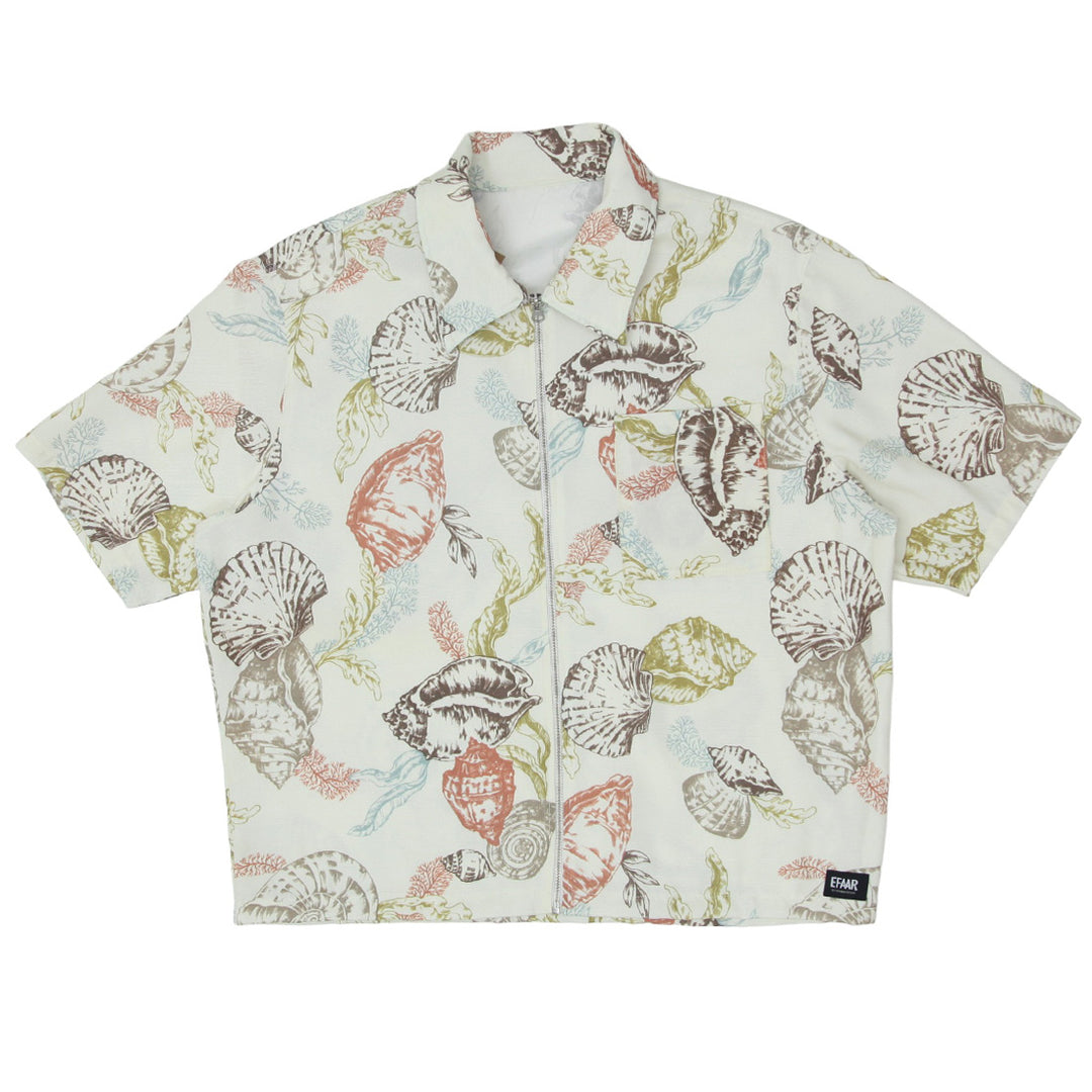 Mens Shells Print Full Zip Oversized Top Short Sleeve